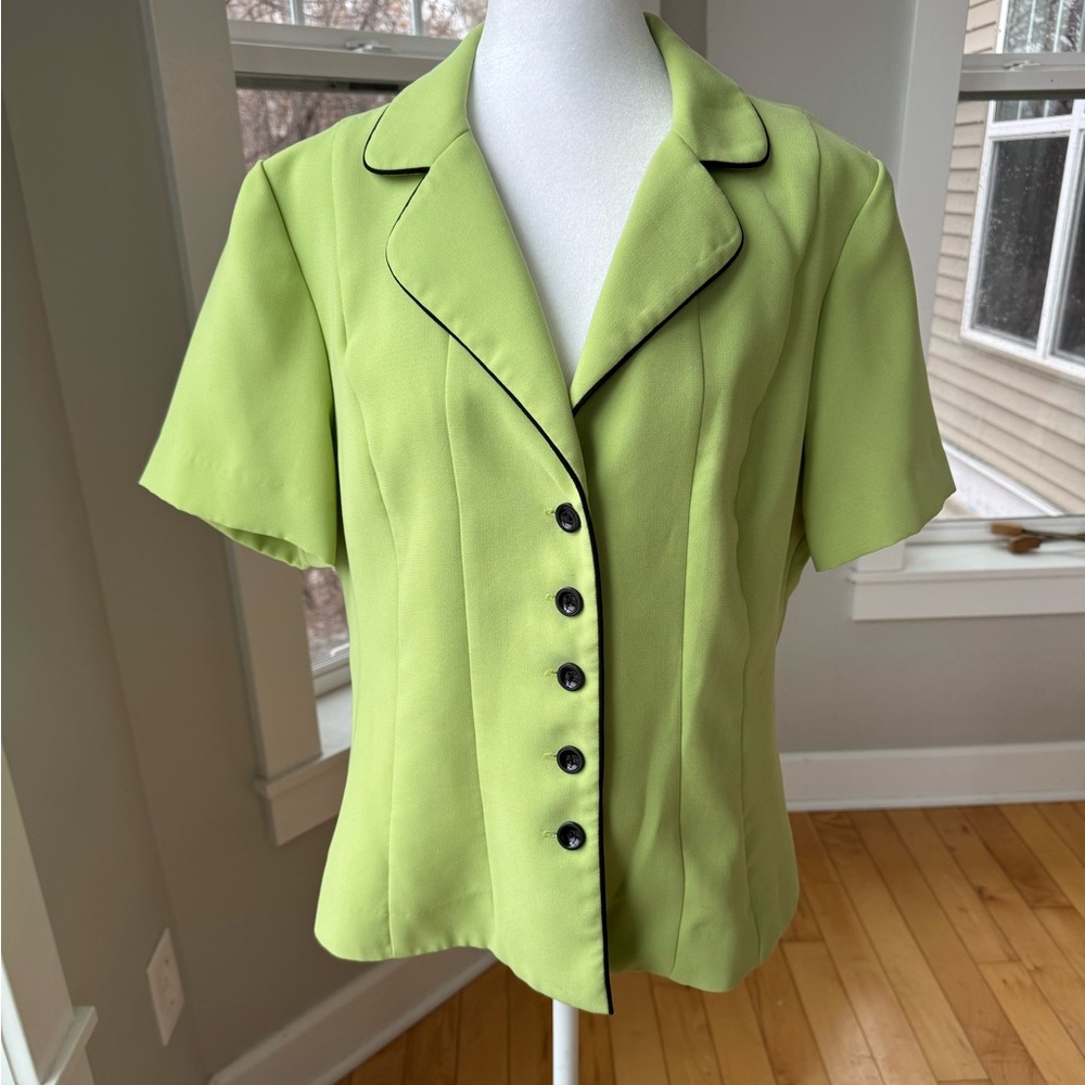 Vintage Dressbarn Lime Green Black Cropped Peplum Blazer Jacket Size 14